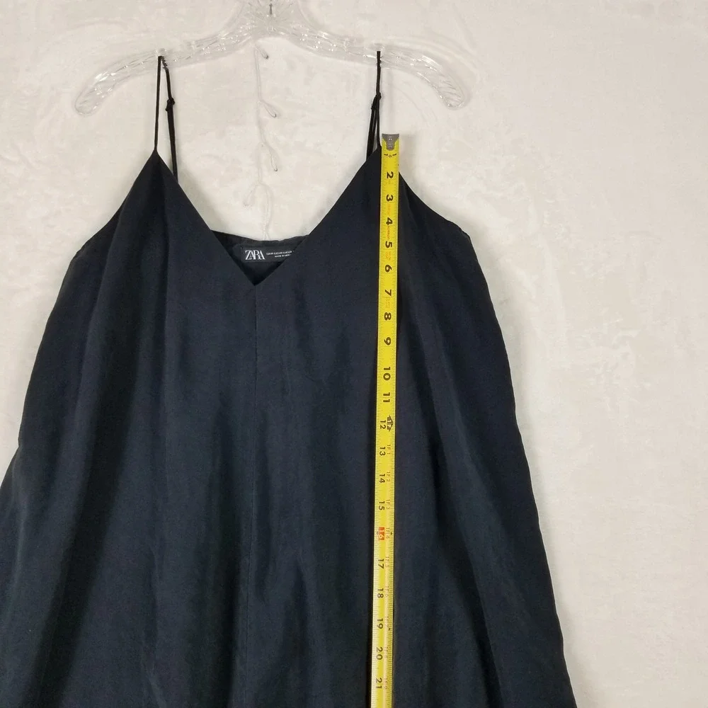 Zara Maxi Dress Women Medium Black V-Neck Spaghetti Strap Modal Blend A-Line